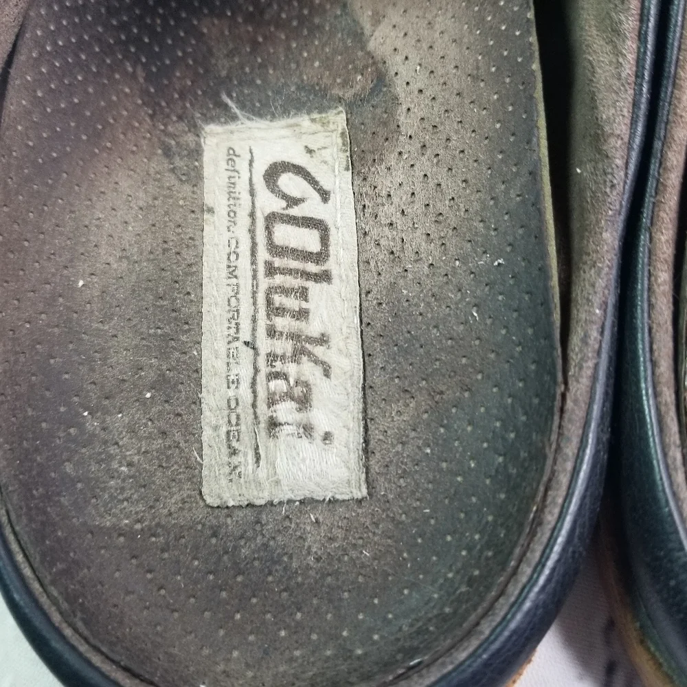 Olukai Kono black leather slip on shoes